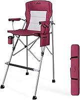 Thallike Foldable Tall Director Chair - 31" Bar Height, 400 lbs Capacity, Portable Camping Chair with Cup Holder, Storage Bag & Footrest - Red