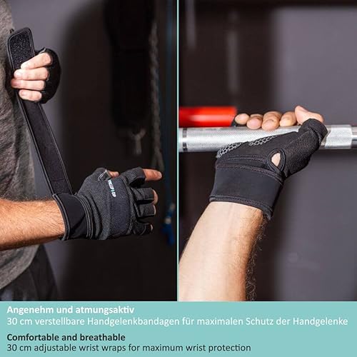 Miniatura 6 de PULLUP & DIP Guantes de entrenamiento para levantamiento de pesas, guantes de fitness con vendaje de muñeca para hombres y mujeres, guantes de