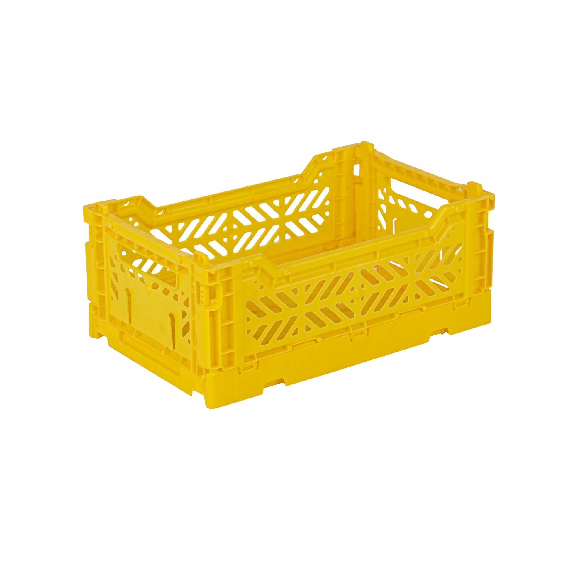 Aykasa Yellow Folding Crate, Sturdy Folding Box, Plastic, Stackable, Mini (27 X 17 X 11 Cm)