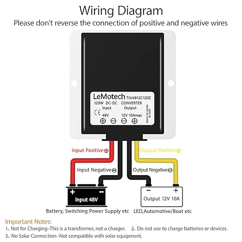Miniatura 2 de LeMotech Convertidor DC 48v a 12v 10A 120W reductor de voltaje reductor de voltaje IP68 transformador impermeable para carrito de golf, camión,