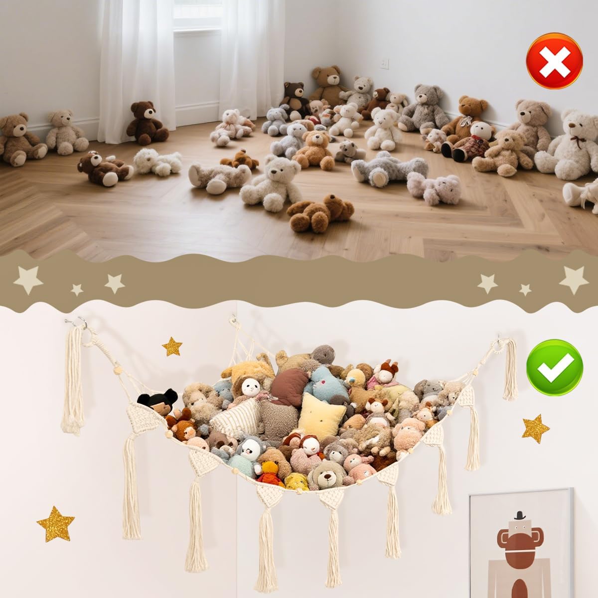 Osznmmg Stuffed Animal Hammock Corner Stuff Animal Organizer Large Toy Hammock Net for Stuffed Animals Plush Toys Net Holder Wall Hanging Net for Toy Stuffed Animals Home Decor - Image 6