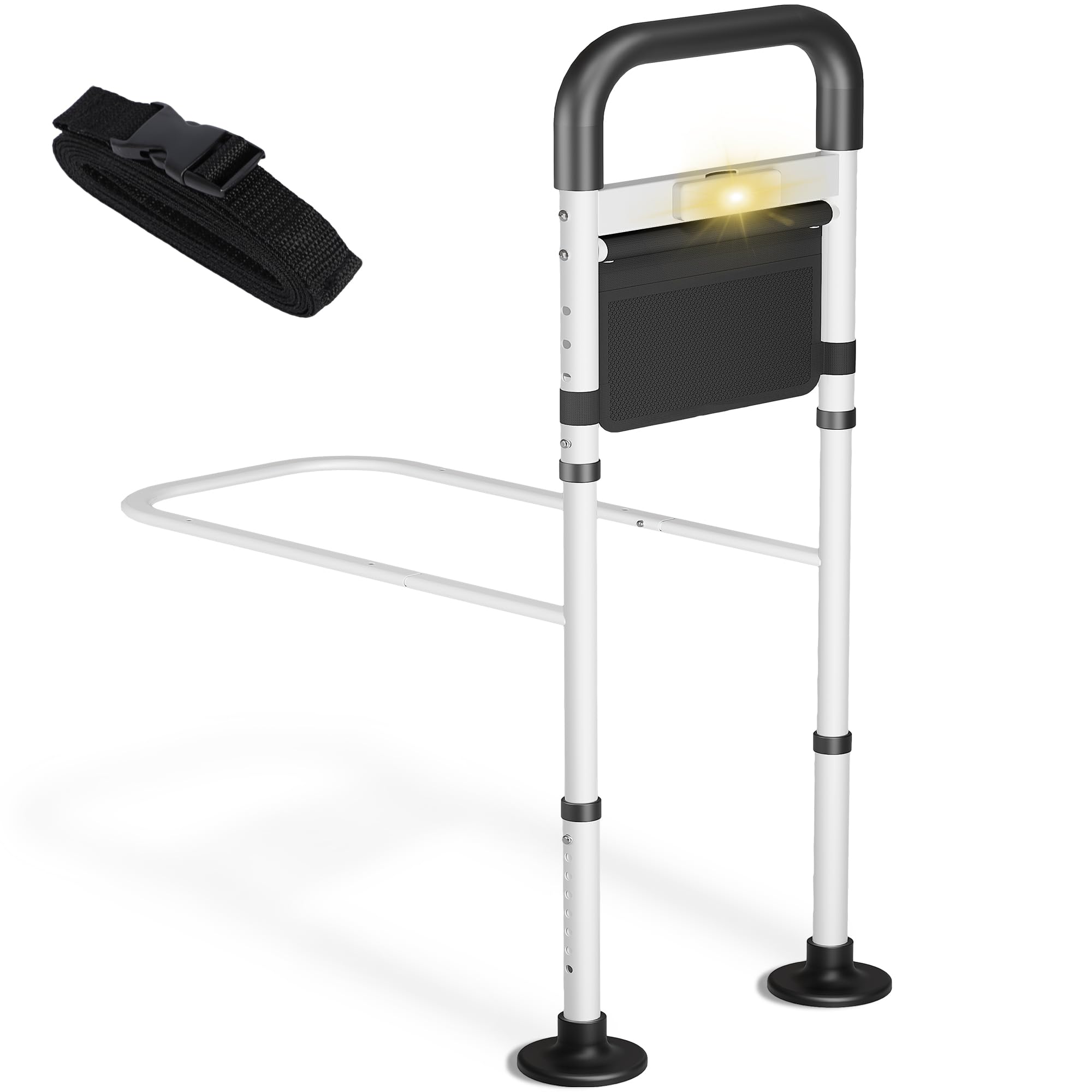 Bed Rails for Elderly Adults Safety, ASTM Safety Approved Adjustable Bed Assist Rail for Seniors, 400lb Weight Capacity, with LED Light & Storage Pocket & Fixing Strap,Fit King/Queen/Full/Twin Bed