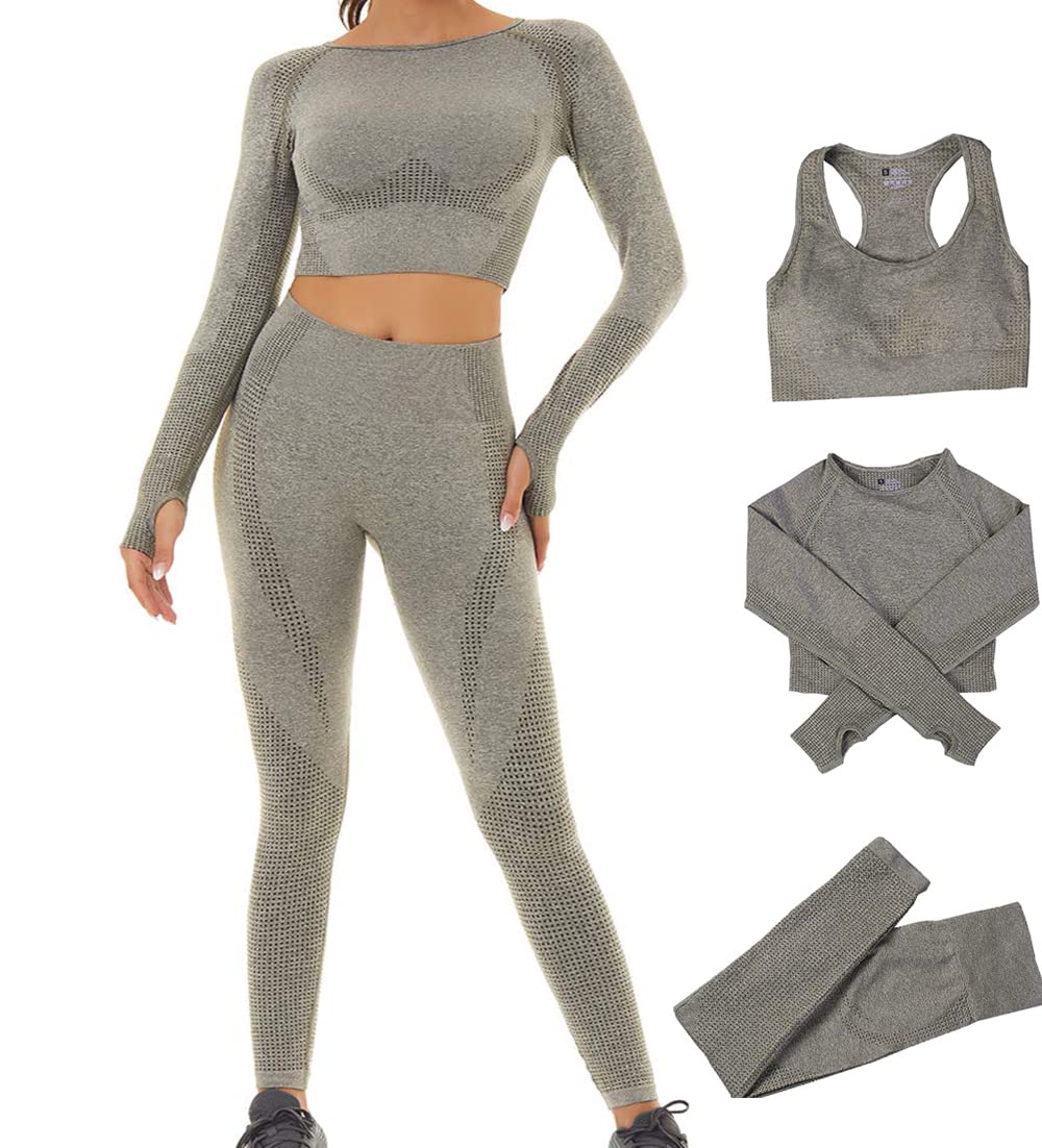 Seamless Tracksuit for Women,2/3pcs Outfits Workout Joggers Yoga Gym Sportswear Leggings and Stretch Sports Bra Jumpsuits Clothes Sets