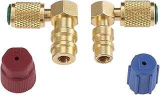 R12 to R134 A High/Low AC Fitting Port Retrofit Conversion Adapter, Quick Coupler Valve A/C 90° Fitting, High and Low Side R-12 to R-134A Retrofit with 2PC Caps