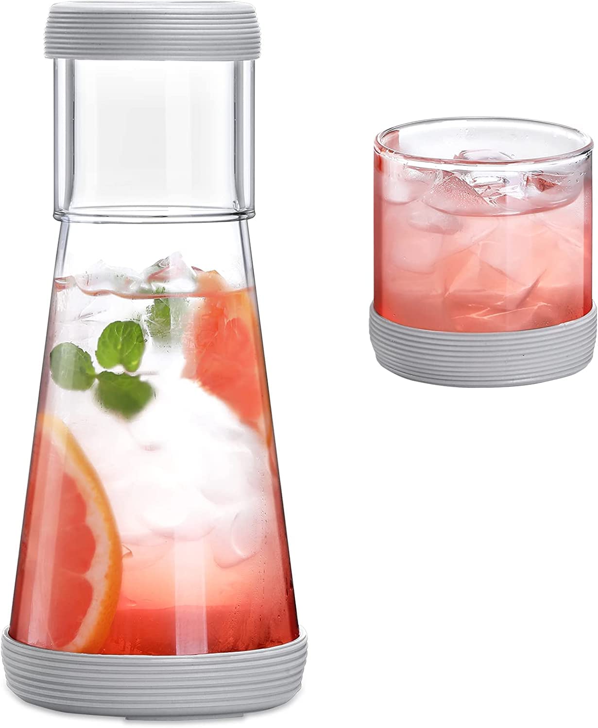 Angju Bedside Water Carafe With Tumbler Set for Bedroom Nightstand, Thickened Mouthwash Carafe for Bathroom, Clear Glass Pitcher With Cup for Night