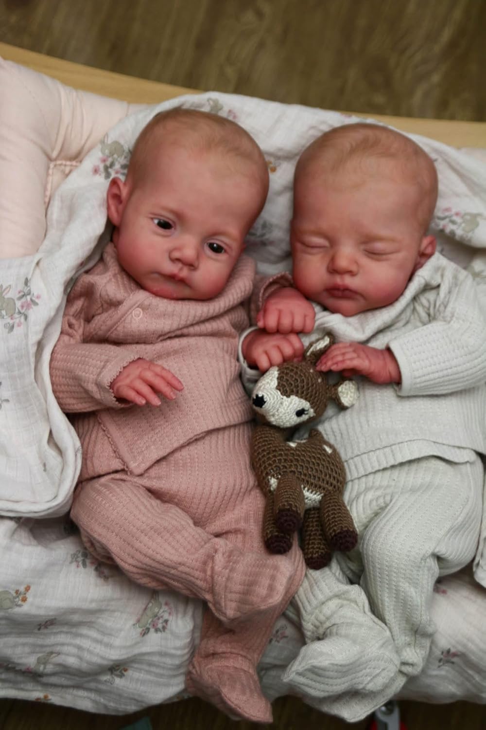 Anano 18 Inch Realistic Reborn Baby Dolls Twins Set - Lifelike Boy And Girl Newborn Infant Babies With Cloth Body, Handmade Silicone Twin Baby Dolls For Collectors