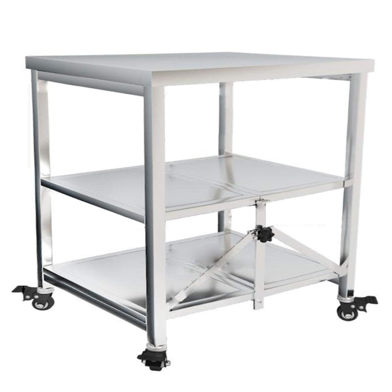 Carro De Acero Inoxidable con 3 Estantes, Carro De Cocina con Ruedas De Freno, Estante Plegable Y Rodante para Catering, Carro De Transporte para Cocina De Restaurante