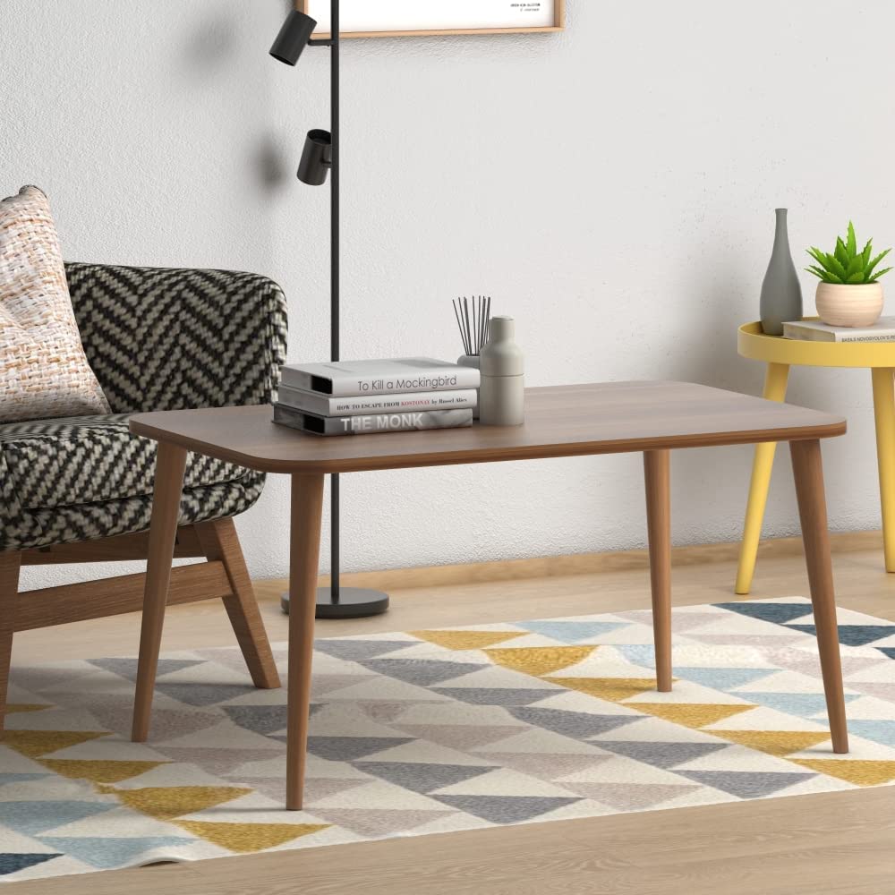 AALIYA MART Tea Coffee Table Centre Table for Living Room, Easy Assembly Wood Legs - Walnut-image-1