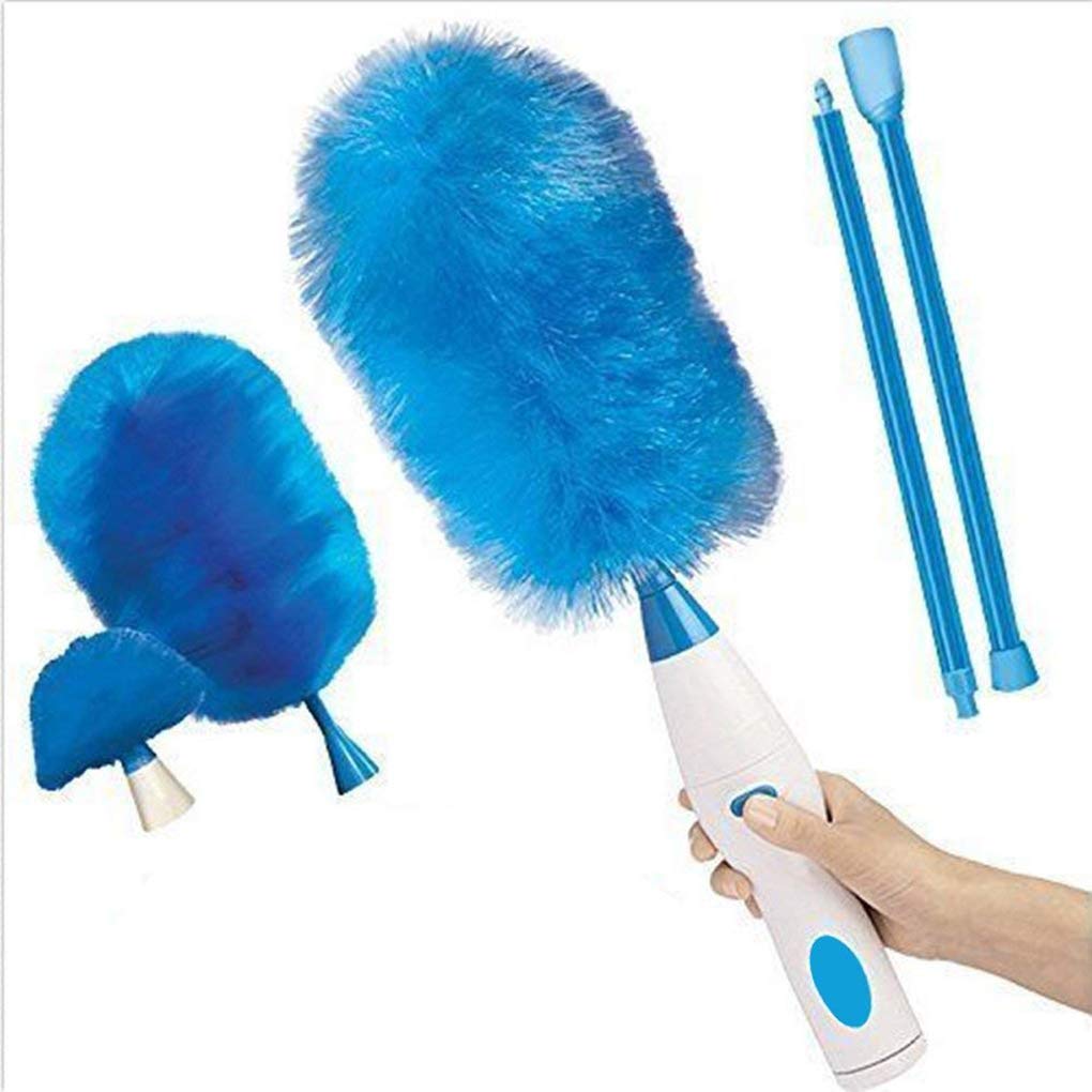 Electric Spin Duster 360° Rotatable Dusting Brush Super Strong Absorption No Dead Corner Feather Duster (Batteries Not Included) (Blue)