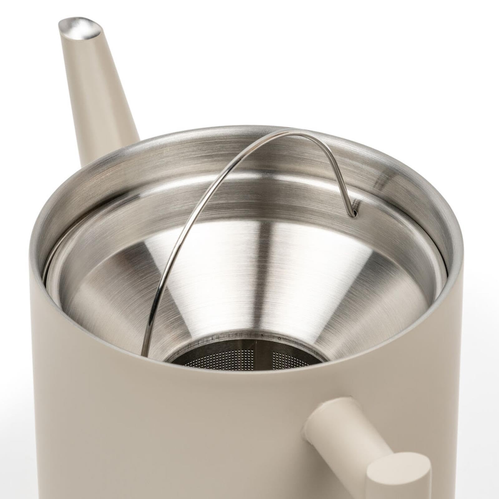 Bredemeijer doppelwandige Edelstahl Teekanne taupe 1.2 Liter - große isolierende Edelstahlkanne Set mit schwarzem Holz-Untersetzer & Teefilter-Sieb