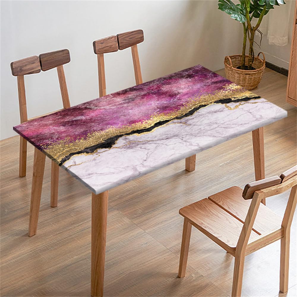 FANSU Tablecloth Picnic Covers Tablecloth Elastic Fitted Table Cloth Waterproof Classic Marble Tablecloths Rectangle Square for Outdoor Camping Indoor Party Decoration (4ft/122x61cm,Rose Purple)