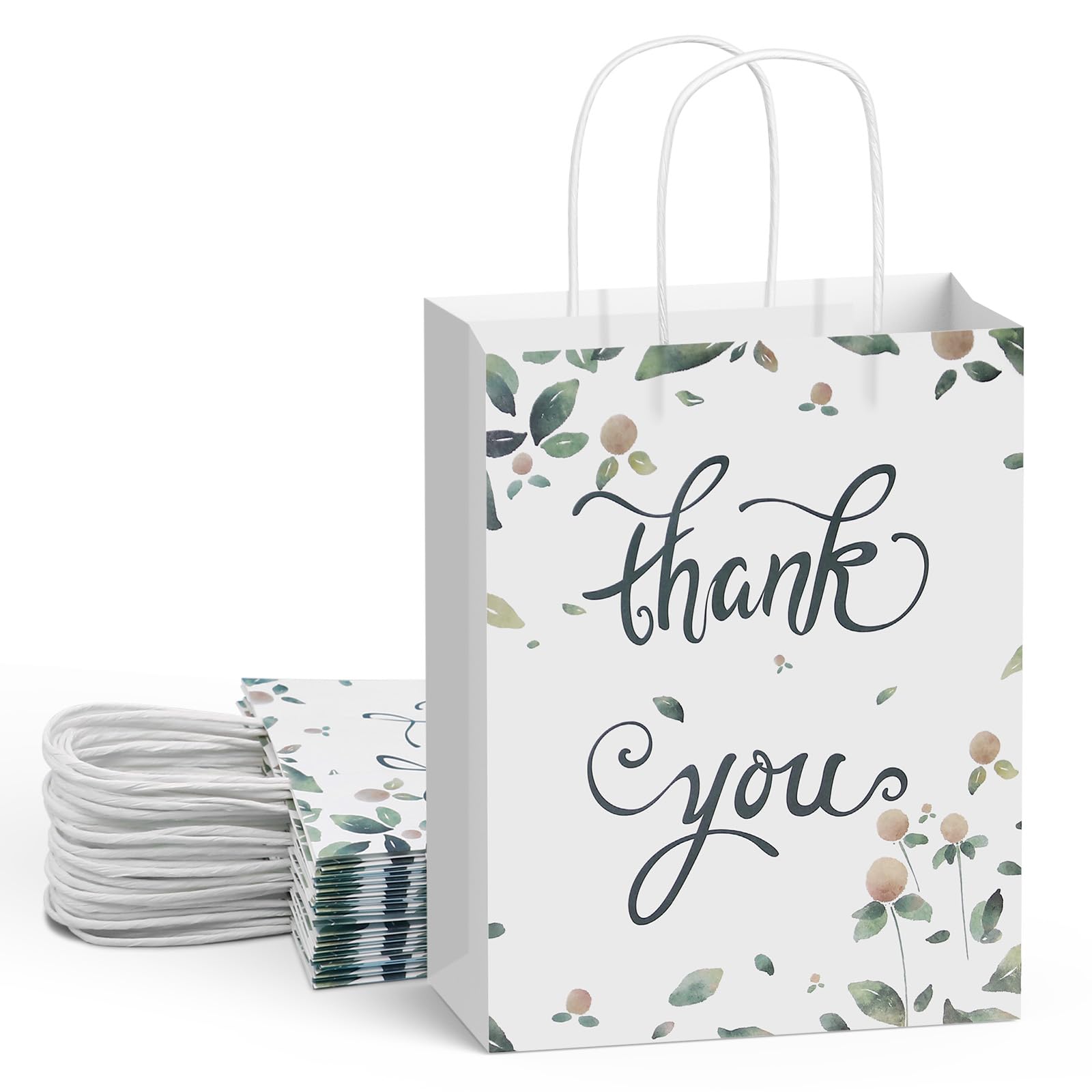 Oletx 20 PK Thank You Paper Kraft Bags Bulk with Handles,Party Favor Gift Bags Thank You for Valentine's Day Wedding,Shopping,Birthday Bridal (Floral)