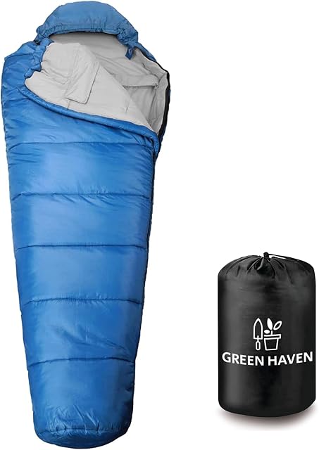 Green Haven Mummy Sleeping Bag 300GSM  Lightweight Compression Bag for Single 3 Season Spring Autumn Winter| Waterproof Outdoor Camping Sleeping Bed for Hiking Traveling & Outdoor Activities