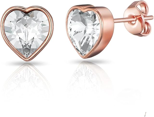 Rose Gold Plated Bezel set Heart Earrings Created with Zircondia® Crystals