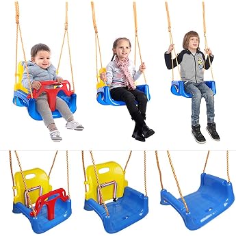 HUOLE Babyschaukel 3 in 1- Mitwachsende Kinderschaukel f r Outdoor & Indoor - Hochwertige Schaukel inkl. R ckenlehne & Anschnallgurt - Schaukelsitz belastbar bis 100kg 3-in-1-Blau