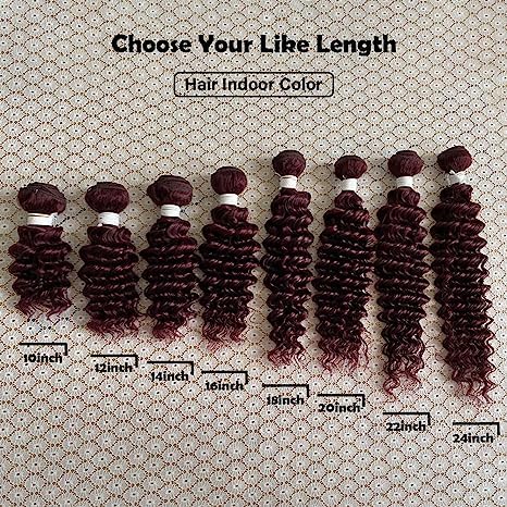Miniatura 5 de REMY HAIR - Extensiones de cabello humano virgen brasileño de 18 pulgadas, color rojo con ondas profundas, color #99j borgoña #99j, extensiones de