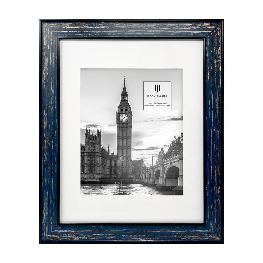 Photo 1 of Isaac Jacobs 11x14 (Matted 8x10) Navy w/Gold (Vertical & Horizontal) Double Border Picture Frame, Wall-Mountable, Made for Photo Gallery and Wall Art, Home or Office (11x14, Navy W/Gold) 11x14 Navy W/ Gold