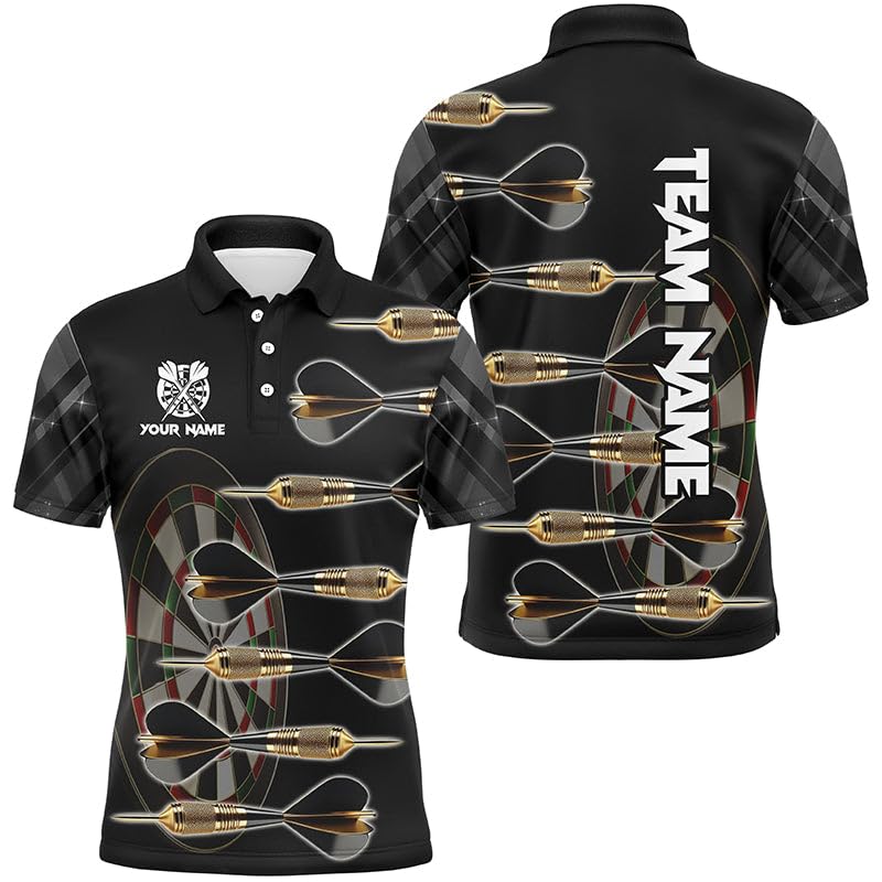 Personalisierte Gold-Schwarz Darts Pfeile 3D Gedruckte Herren & Damen Dartshirts Individuelle Einzigartige Dart Team Trikots T1539