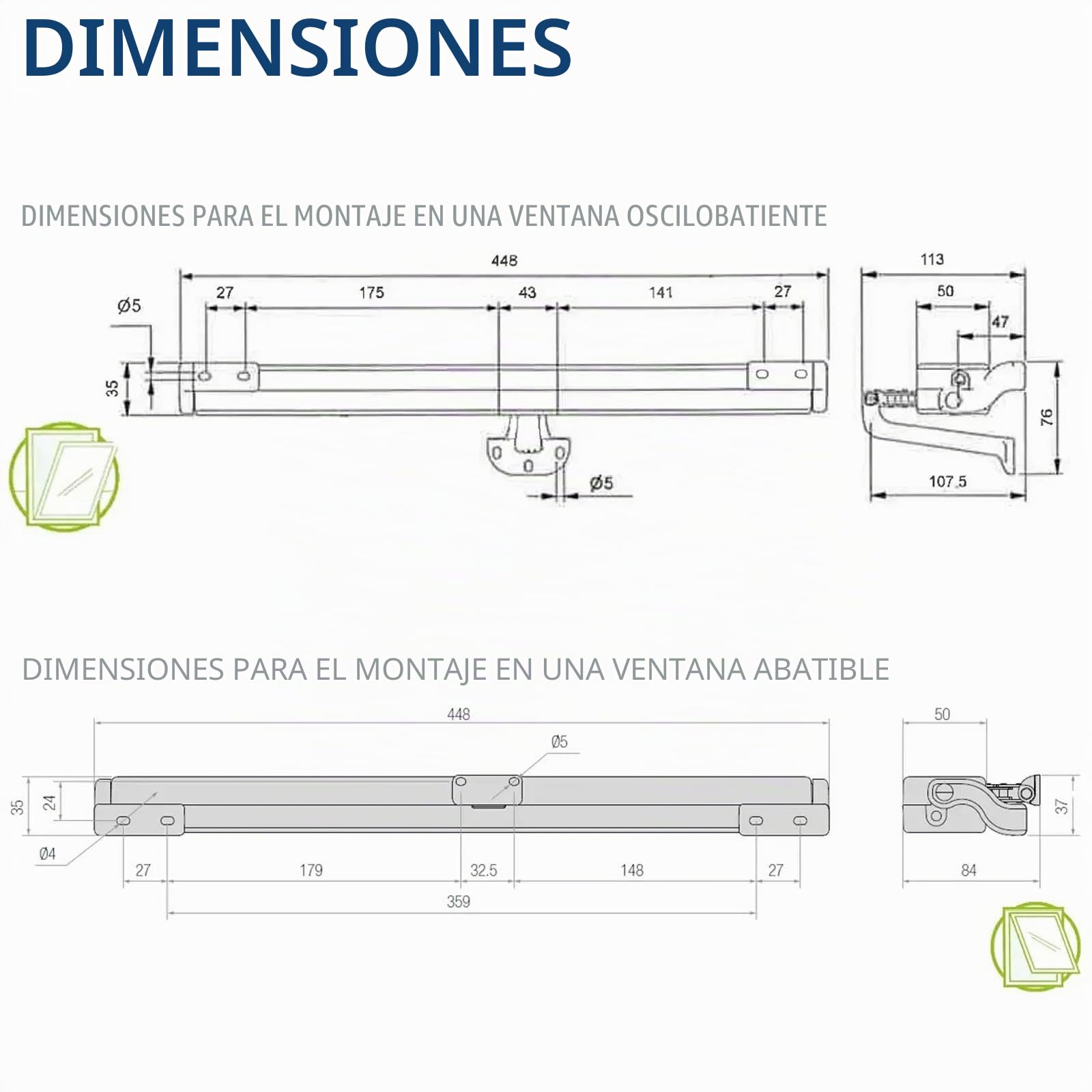 Motor de ventana eléctrico de cadena | STAR 25 230V comunello Mowin | Motor de ventana con transmisión por cadena | carrera ajustable | 250N de fuerza de empuje/tracción | Ventanas abatibles