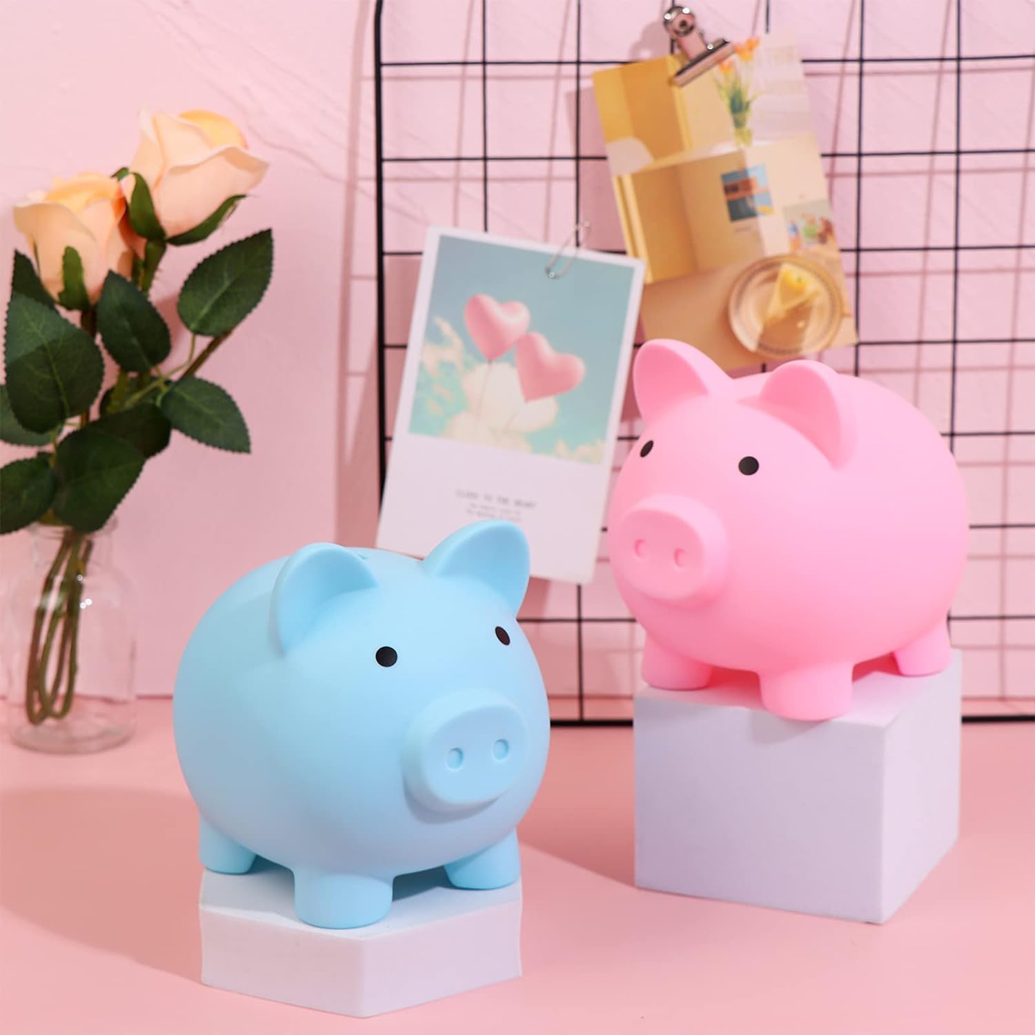 Lot 3 Tirelires Cochon Plastique Colorées - Rose, Bleu, Jaune - Tirelire Enfant Adulte Décorative 10 Cm