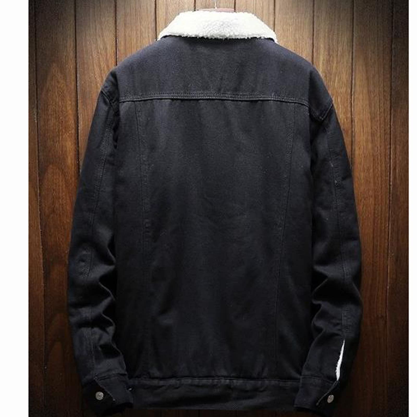 Chaqueta vaquera cálida para hombre, chaqueta vaquera con forro polar sherpa, cálida, a la moda, talla grande, con herramientas, color sólido, abrigos de invierno gruesos, cómoda chaqueta militar
