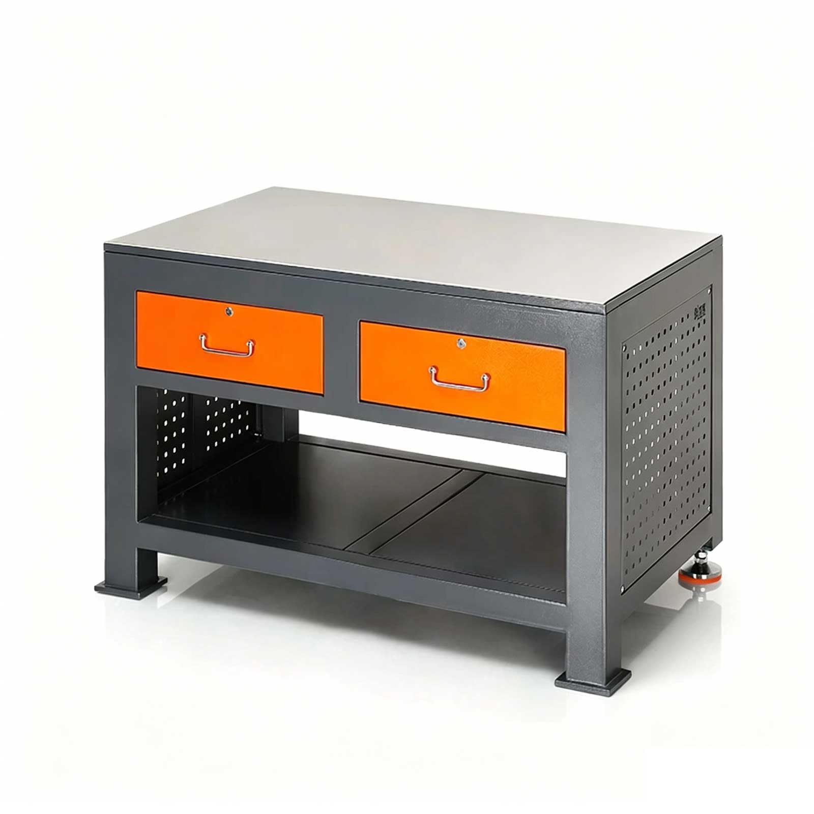 Industrial Workbench, Heavy-Duty All-Steel Construction with 2 Lockable Drawers & Open Storage, for Garage Workshop(F)
