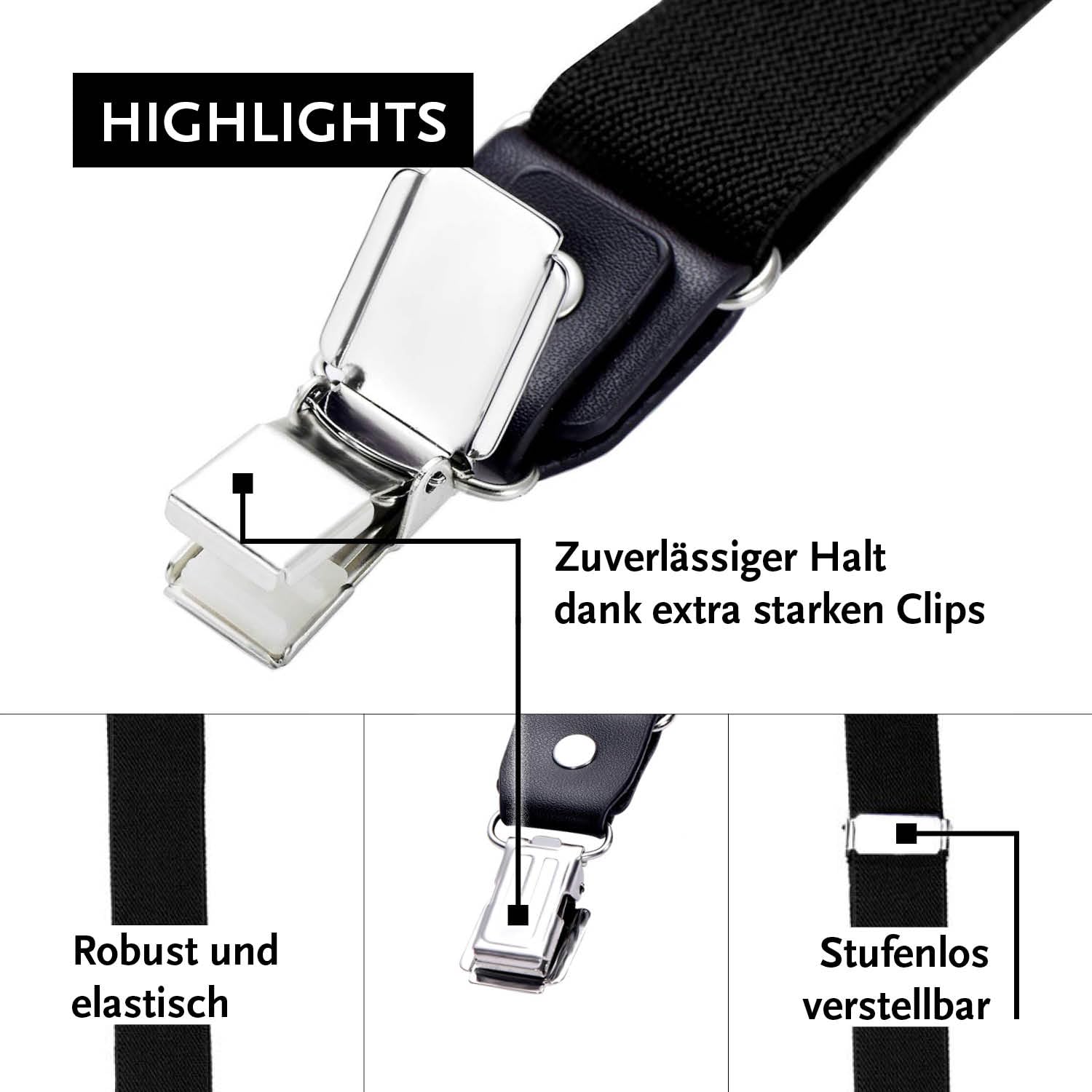 DonDon Hosenträger für Herren schmal 2,5 cm mit 3 extra starken Hosenträger Clips in Y-Form – elastisch und längenverstellbar