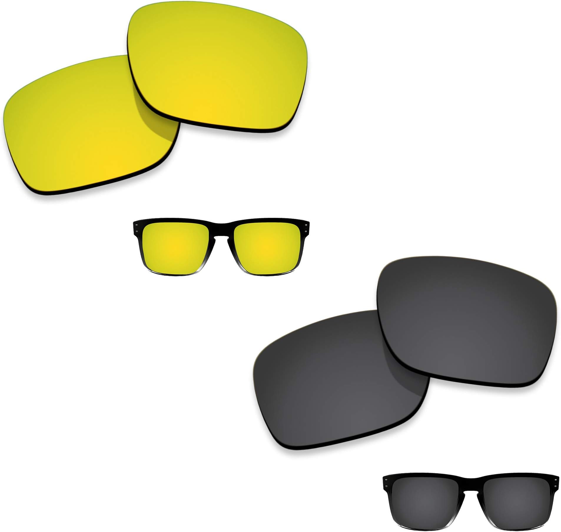 2 Sets Polarized Lenses Replacement for Oakley Holbrook OO9102 100% UV Protection-Yellow Mirrored&Solid Black