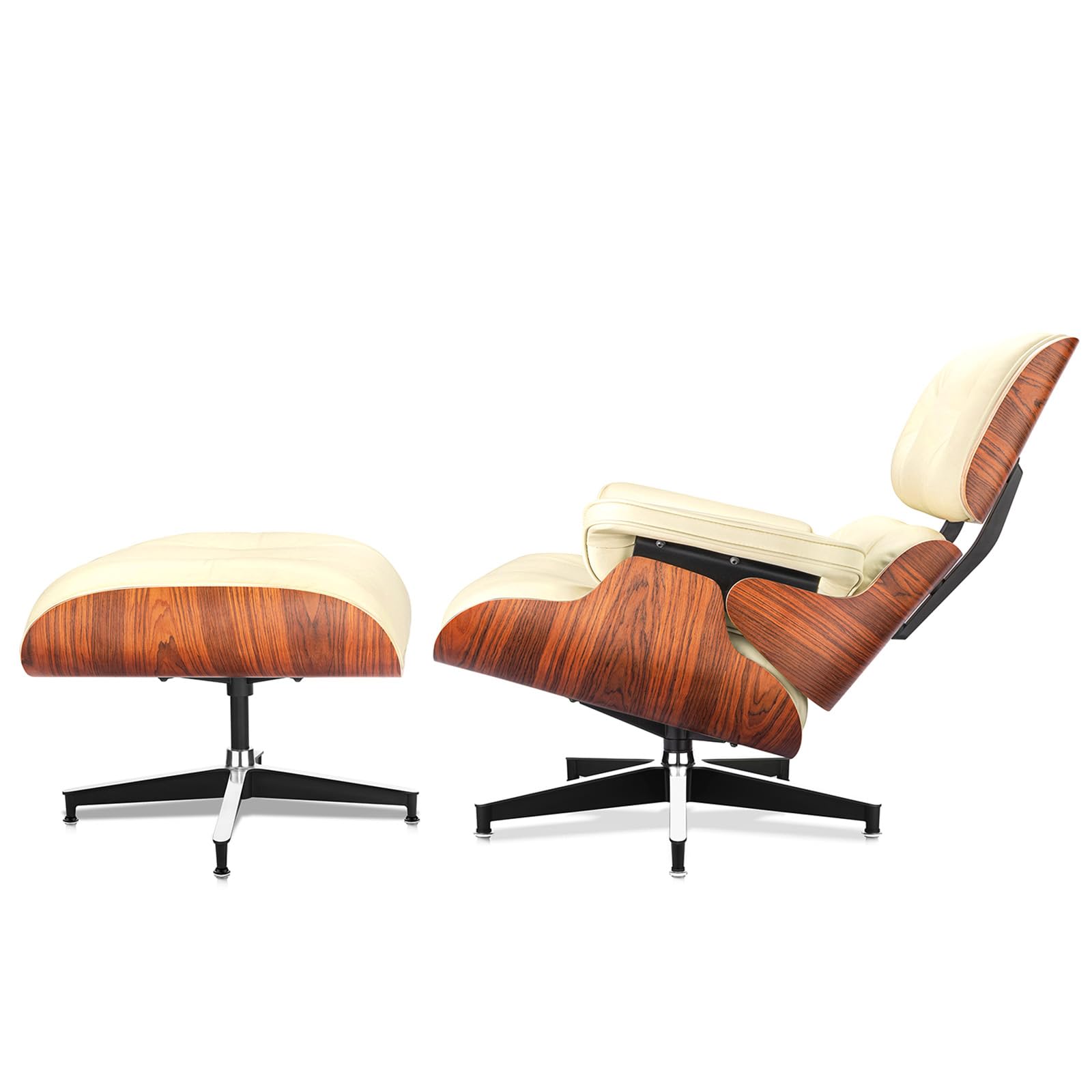 Mid Century Modern Top Grain Leather Chaise Lounge Chair &amp; Ottoman