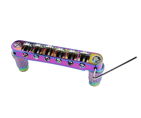 Guyker Guitar Tune-O-Matic Roller Saddle Bridge Replacement Part Compatible with Gibson Les Paul LP SG Style 6 String Electric Guitar - GM005, Chameleon Rainbow
