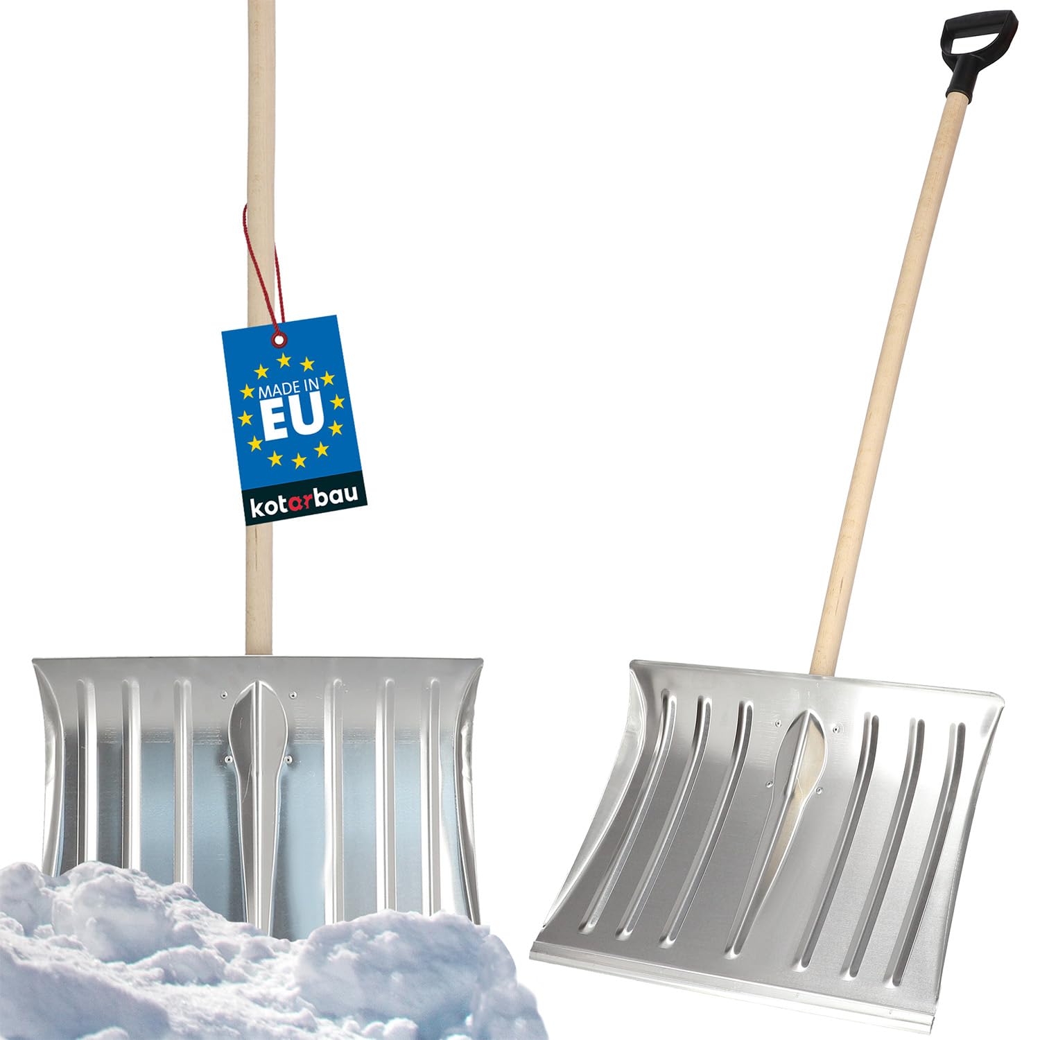 KOTARBAU® Schneeschaufel Schneeschieber 50cm mit Holzstiel Verstärkt Aluminium Schild mit Ergonomischem Griff 139 cm