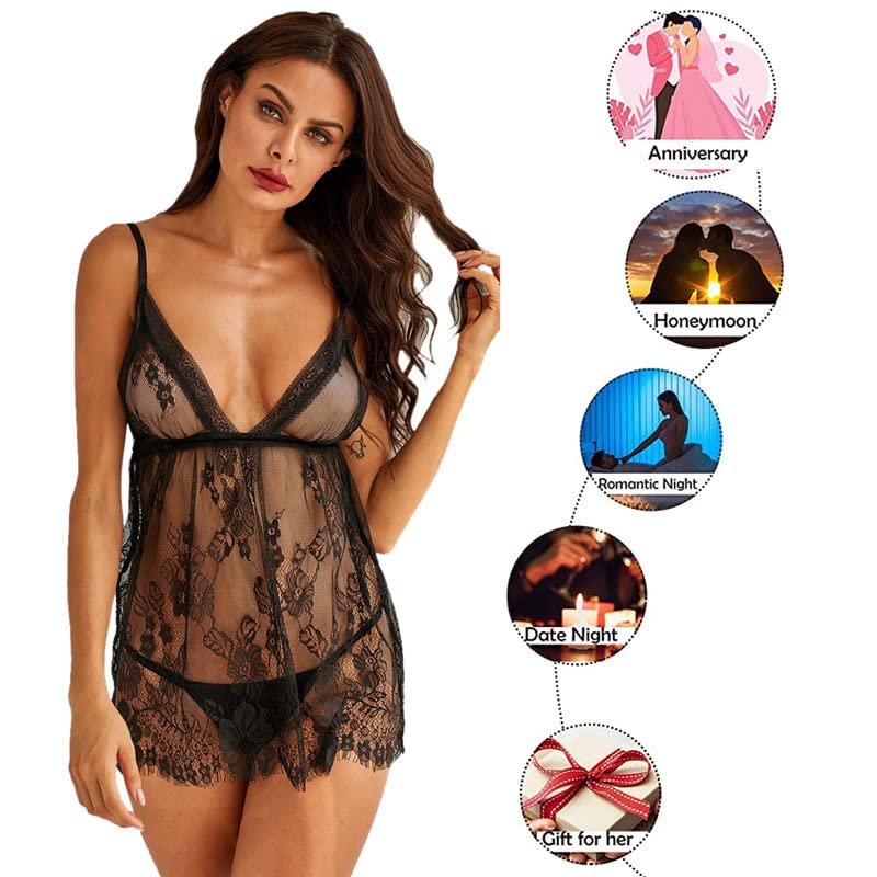 Image of Love Maker Soft Spandex Net Women Babydoll Honeymoon Nightwears Combo Small to 3XL
