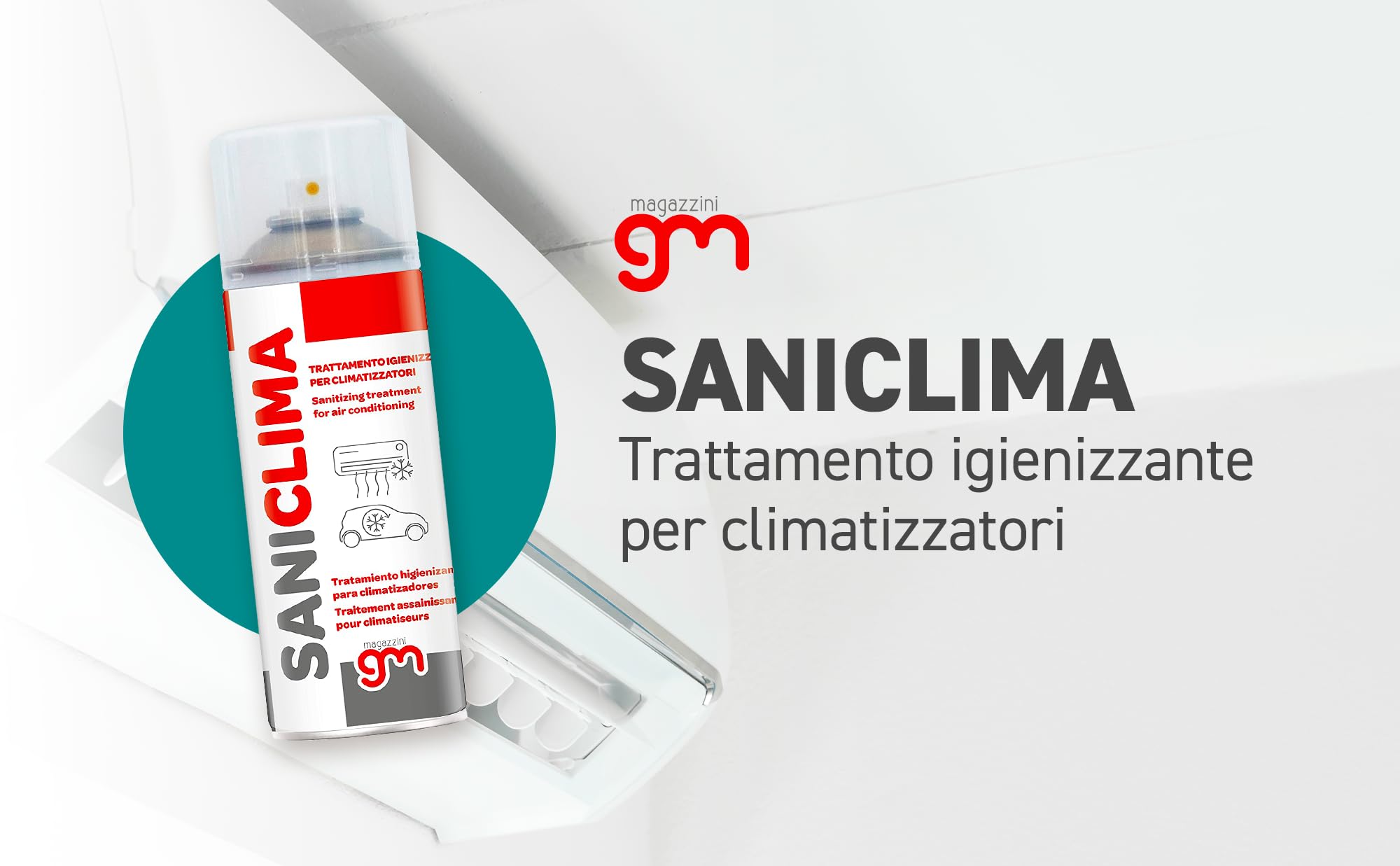 SANICLIMA, Igienizzante Spray per Climatizzatori di Casa e Auto, gradevolmente profumato a base alcolica 400ml (12, PZ)