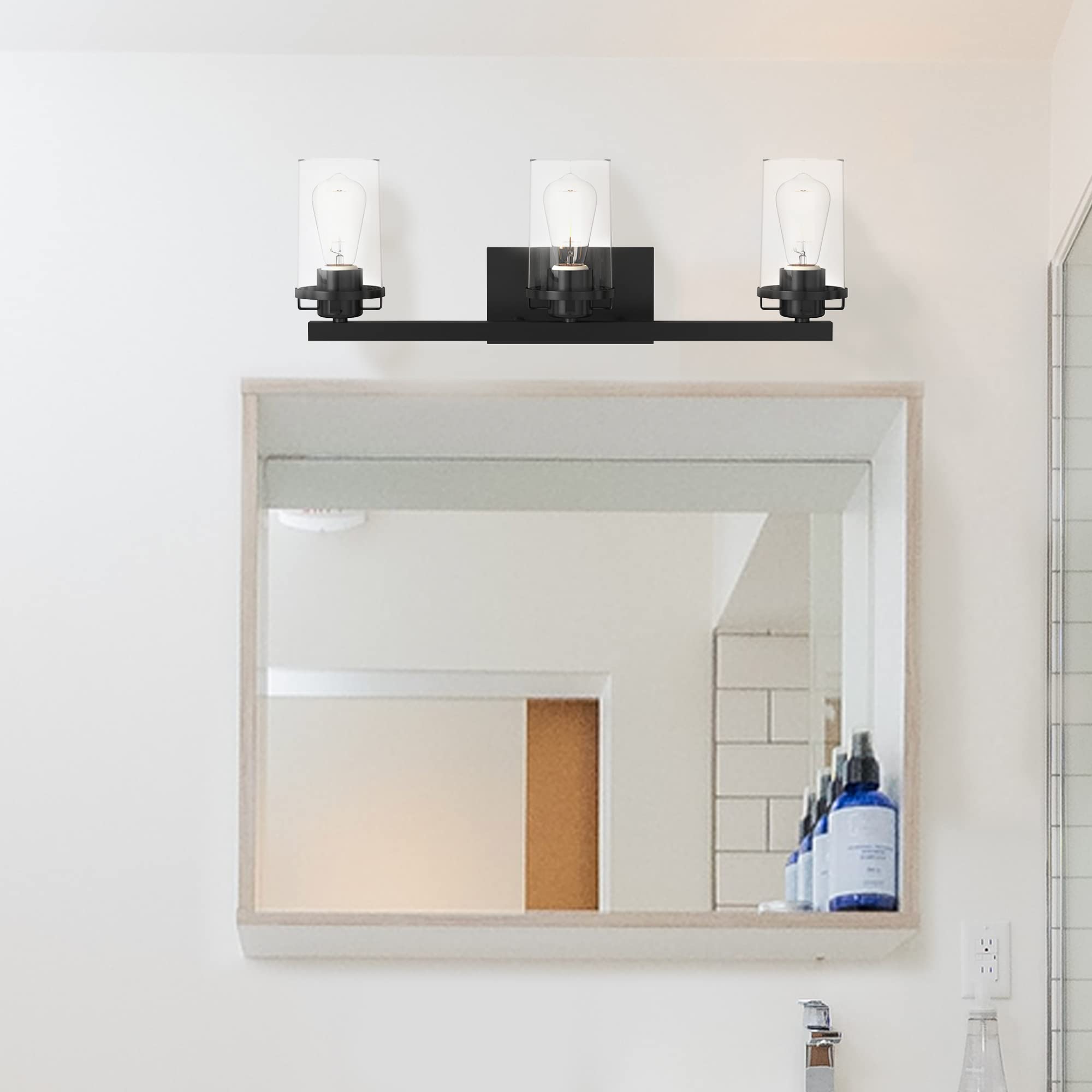 DESIGNERS FOUNTAIN Jedrek 3-Light Bathroom Vanity Light Fixture, Black, 93303-BK