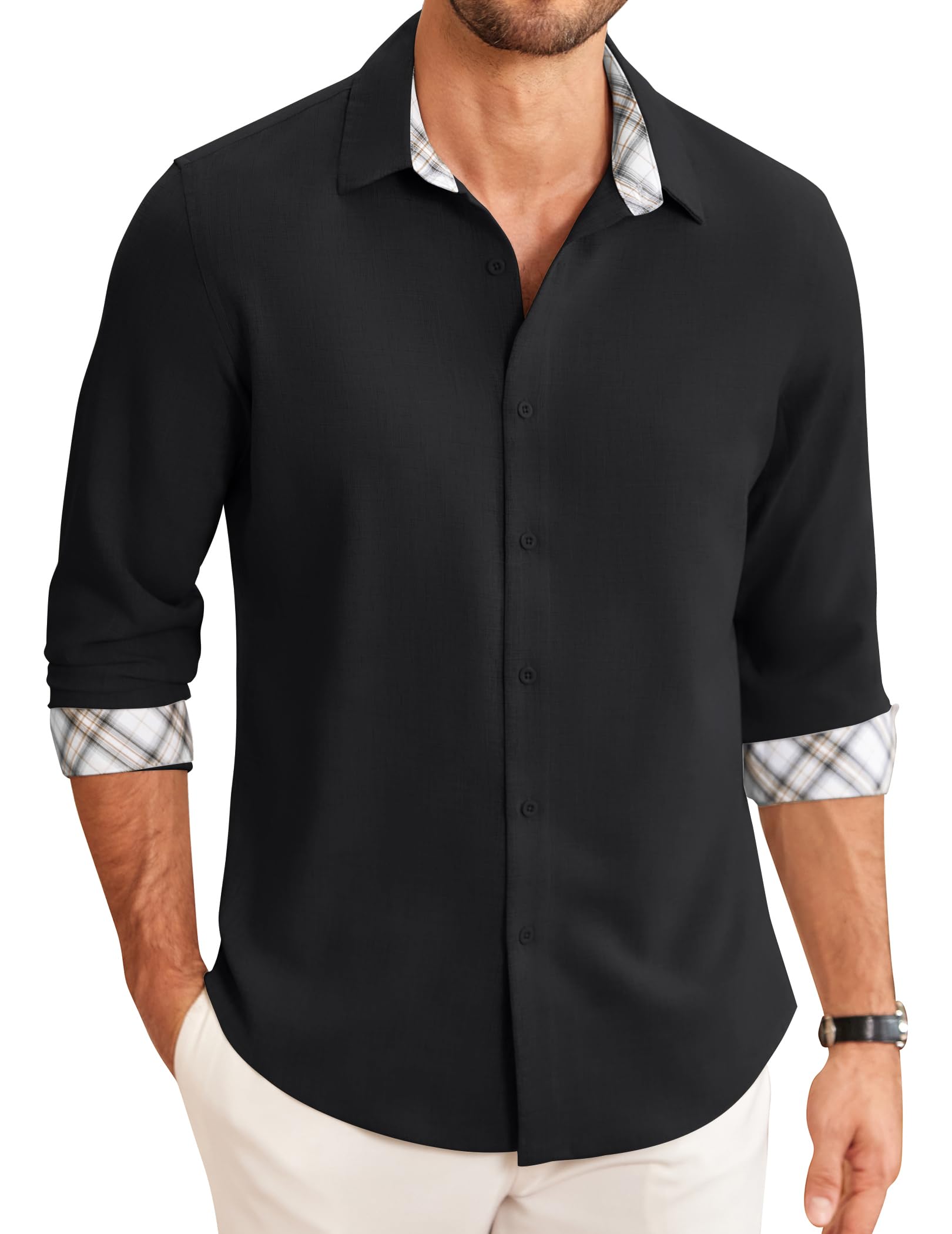 COOFANDY Herren Hemd Langarm Freizeithemd Regular Fit Casual Sommerhemd Kariertes Herrenhemden