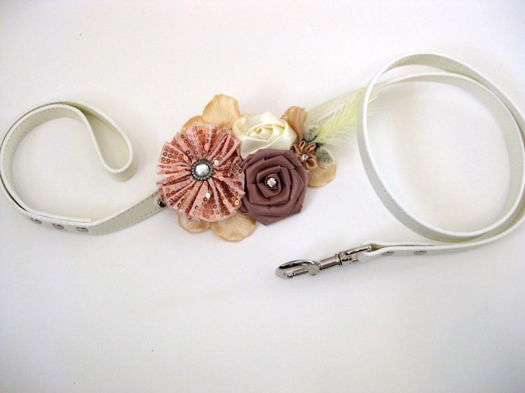 House of Furbaby Flower Dog Collar | The Beatrice | Rose Gold Wedding | Wedding Dog Collar | XS S M L (L w/Leash, Ivory)