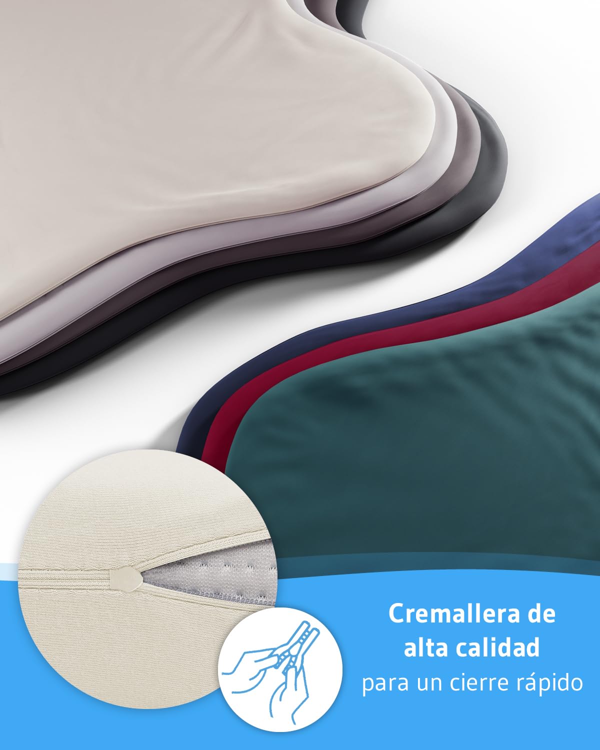 Funda de Almohada diseñada para la Almohada ACAMAR | 92% algodón 8% Elastano | Ajuste Cierre con Cremallera | Pack Doble, Marfil