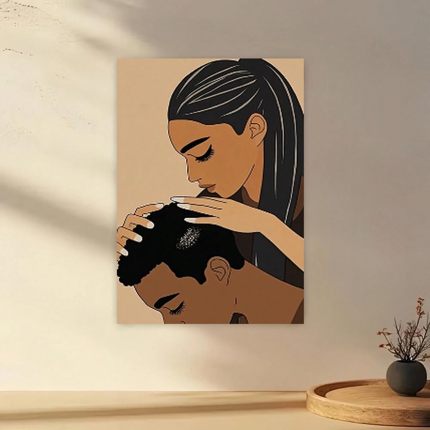 LYBCEOUG Decorazione murale con coppia nera, stampa su tela con massaggio tonale, arte murale per relazioni d'amore, quadro per la decorazione della casa (40x50 cm/con cornice)