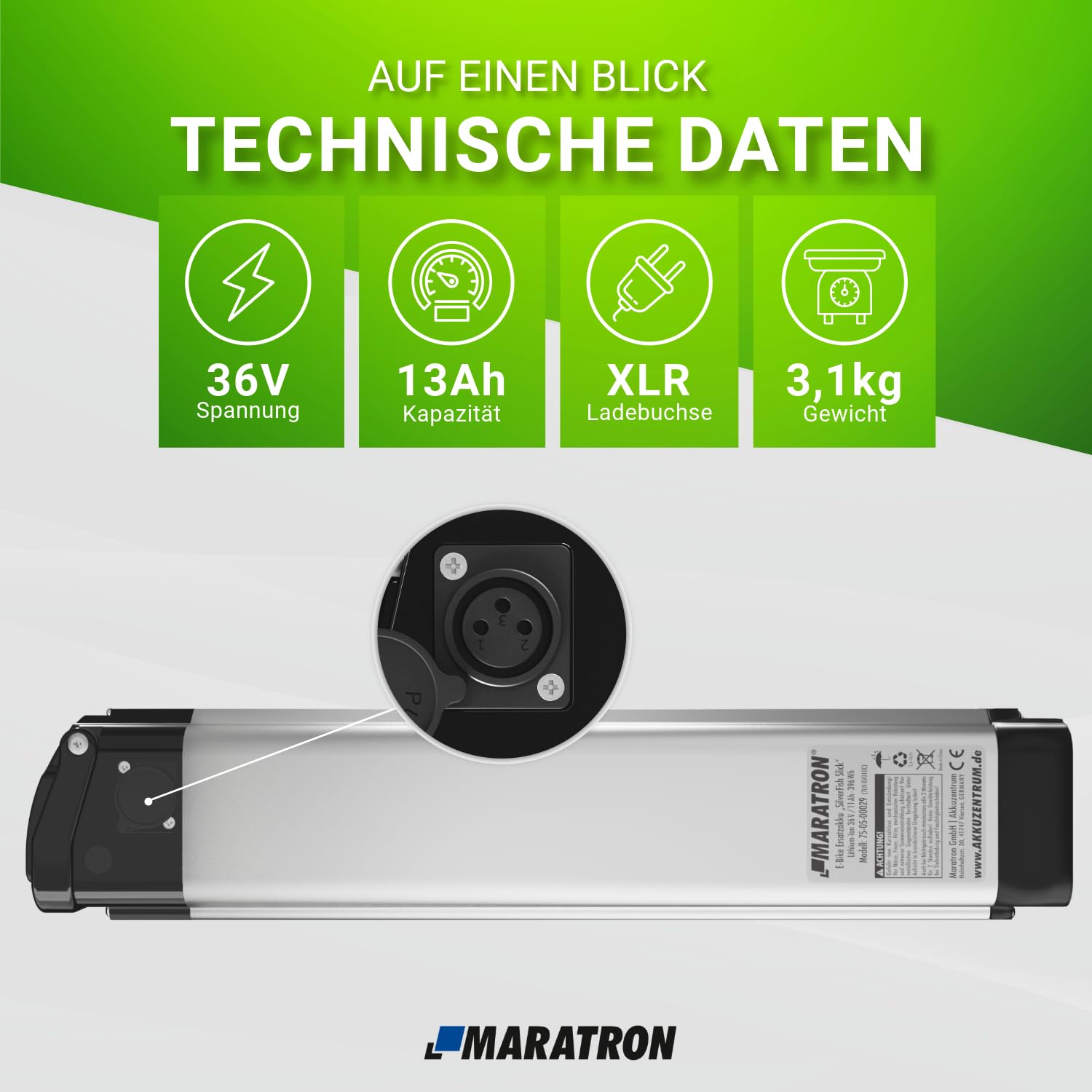 Maratron Ersatz-Akku 36V 13Ah (468Wh) für swemo SW200, Pegasus D3E, AGOGS lowstep, LEVIT chilo, u.a.
