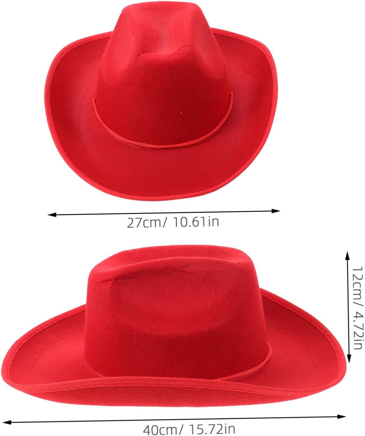 Red Cowboy Hat with Adjustable String, Brim Binding, Lightweight Fabric Cowgirl Hat for Men and Women, Party and Festival Costume Accessory