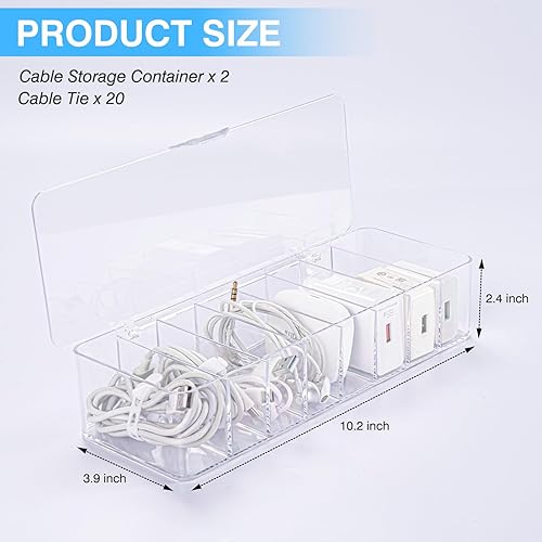 Miniatura 2 de HOMEE Caja organizadora de cables de 2 piezas con tapa, organizador de almacenamiento de cables de carga de plástico, caja de cables con 8