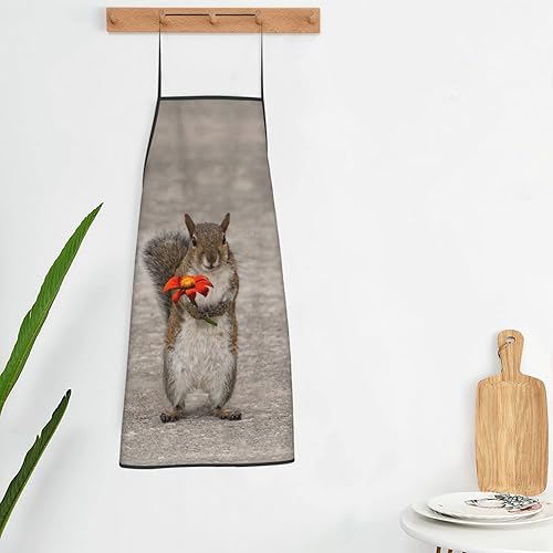 Miniatura 5 de Delantales de chef, diseño de ardilla con diseño de flores, diseño de animales y flores, delantales impermeables para mujeres, hombres, cocina,