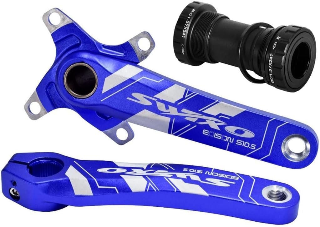Korby Rowerowe Szosowe Wydrążona Zintegrowana Potrójna Tarcza 170mm Mechanizm Korbowy MTB Wsparcie Prędkości 7S-12S Z Zestawem Suportu (Color : Blue, Size : 170mm Crank+BB)