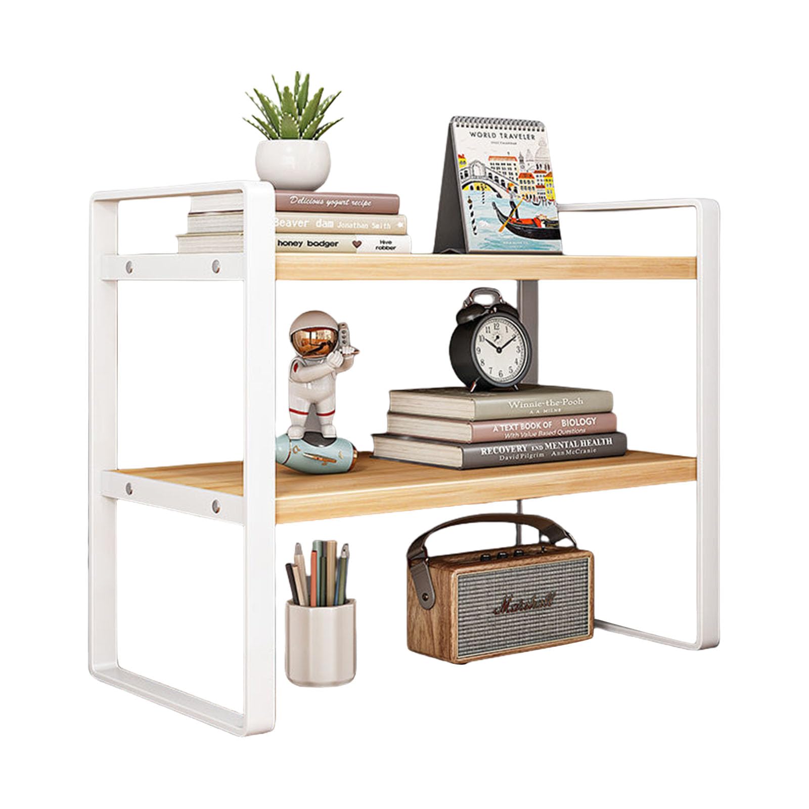 Kalttoy Simple Desk Organizers Rack with Iron and Wood Construction for Students and Professionals Space Saving Design Desk Shelf