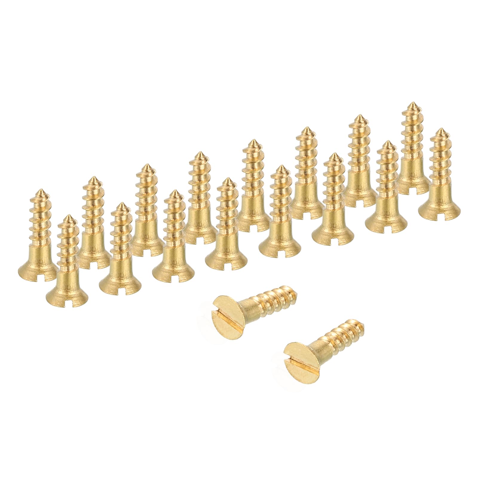 sourcing map Wood Screws, M2.5 x 10mm Brass Slotted Flat Head Self Tapping Screw Quick Metal Self-Tapping for Indoor Household Appliances Furniture Woodworking Pack of 38