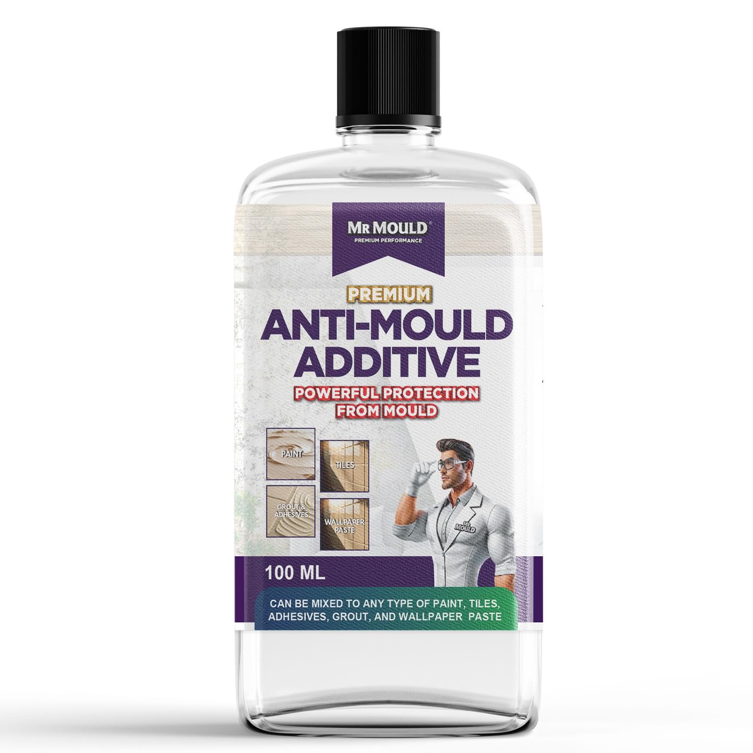 MrMould Anti-Mould Additive 100ml Concentrate – Add Long-Lasting Mould Resistance to Paint, Wallpaper Paste & Grout – Prevents Black Mould for Up to 5 Years Without Affecting Paint Finish
