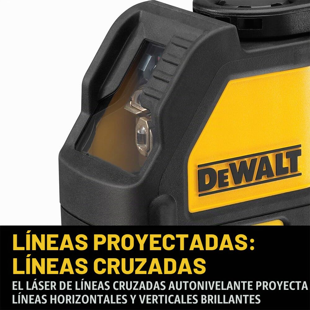 DEWALT DW088K-XJ - Láser Autonivelante de 2 Líneas en Cruz, Alcance de 15m, Base Pivotante, Precisión +/-3mm/10m, Compatible con Detector DE0892, Maletín y Pilas AA Incluidas