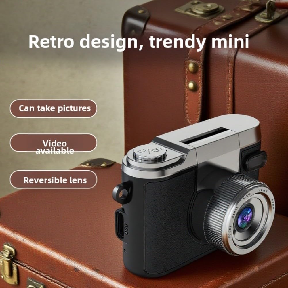 Fotocamera compatta retrò con lente flip per registrazione video HD fotocamera mirrorless portatile per principianti stile vintage nero (marrone)