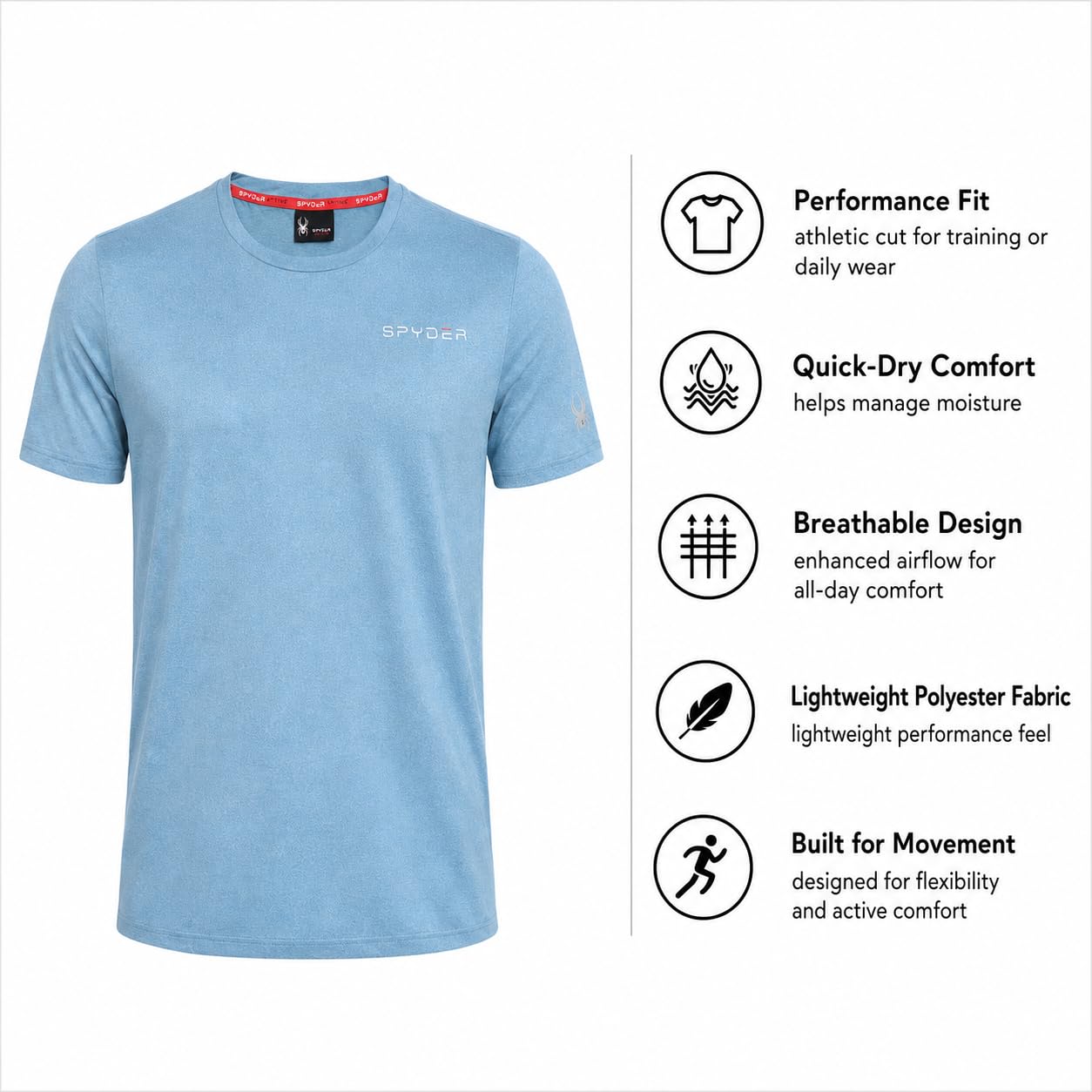 Spyder Herren Active Shirt - Tailliertes Kurzarm-Performance-Trainingsshirt mit Rundhalsausschnitt - Dry Fit Workout-Shirt für Männer (S-XL)