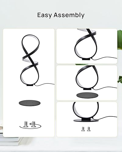 Miniatura 7 de Juego de 2 lámparas de mesa, lámpara LED de escritorio en espiral regulable, lámpara de mesa de noche moderna de 3 colores de temperatura, lámpara